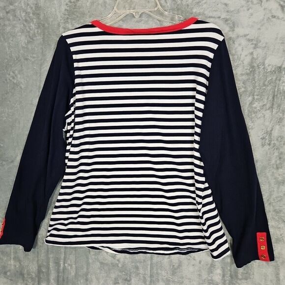 Susan Graver xl tops Red White Blue cotton blend long sleeve 4th July nautical - Picture 8 of 10